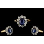 Antique Period 18ct Gold and Platinum Excellent Quality Diamond and Sapphire Set Cluster Ring -