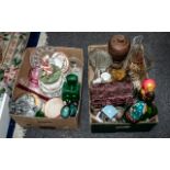 Two Boxes of Collectibles, comprising assorted glass vases, bowls, plates, mugs, cake stand, etc.