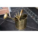 Brass Fireplace Set, comprising coal scuttle, stand with brush and shovel, poker and tongs.
