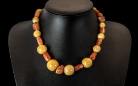 Antique Period Ivory / Bone Orange Pebble - Quartz Beaded Necklace. Looks - Tribal Art / Primitive.
