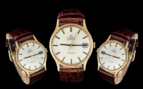 Omega - Gents 9ct Gold Date Display Automatic Wrist Watch, With Attached Calf Leather Strap.
