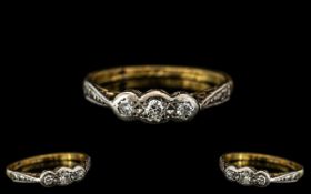 Ladies 18ct Gold & Platinum Ring With 3 Illusion Set Diamonds, Stamped 18ct PLAT, Gross Weight 1.