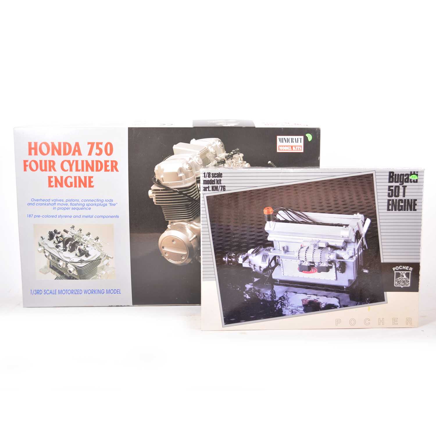 Two model engine kits; including Pocher 1:8 scale Bugatti 50T and Honda 750 four cylinder engine