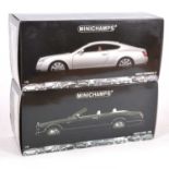 Two Minichamps 1:18 scale models including Bentley Continental G, silver body, Bentley Azure (2006)