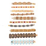 Ten unusual vintage costume jewellery bracelets, Japanese damascene, enamel