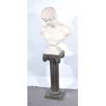 A contemporary and painted composition bust, and a carved and painted ionic column,