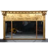 A large gilt triptych overmantel mirror