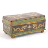 Japanese cloisonne box, rectangular form, decorated with five clawed dragons, width 18cm.