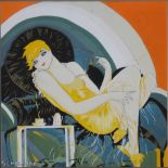 A collection of framed and loose pictures and illustrations in the Art Deco style.