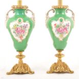 Pair of French porcelain gilt metal mounted lamp bases.