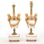 Pair of white marble and gilt brass table lamps