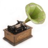 An Edison 'Standard' phonograph with green enamelled horn, early 20th Century.