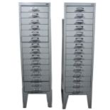 A pair of Bisley metal fifteen drawer filing cabinets.