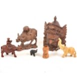 A small collection of Chinese wooden and stone carved items