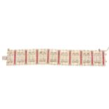 Trifari - a superior white and red paste panel bracelet marked KTF, Art Deco style