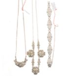 A collection of twelve pieces of marcasite jewellery, silver and chrome plated.
