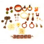 A collection of vintage faux tortoiseshell, ivorine, celluloid and other bold jewellery, Monet,