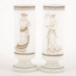 A pair of opaline glass cylindrical vases by B & J Richardson