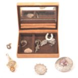 A collection of silver and gold jewellery, an RAF enamelled sweetheart brooch,