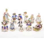 A collection of Continental porcelain figures, including Sitzendorf