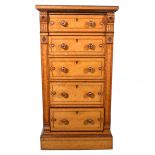 A Victorian bird's eye maple bank of five drawers