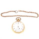 An open face pocket watch and albert watch chain.