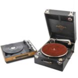 Two boxes to include two portable record players, vinyls, bound scores and books on classical music