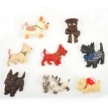 Eight novelty celluloid and plastic Scottie dog brooches,