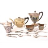 An electroplated four-piece tea and coffee set, plus plated and stainless steel cutlery