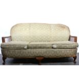 Walnut framed bergere three piece lounge suite