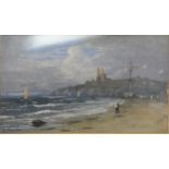 Claude Hulke, Whitby Sands, signed, watercolour, 20cm x 31cm; two painting attributed to Hulke, and