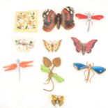 Ten vintage butterfly brooches, celluloid, bakelite, foil glass,