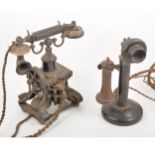 Four vintage GPO telephones, including an Ericsson 'Skeleton Telephone'.