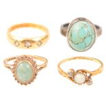 Four gemset dress rings,