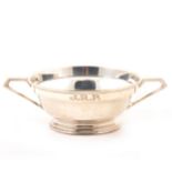 A silver twin-handled porringer by Cooper Brothers & Sons Ltd, Sheffield 1924