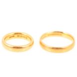 Two 22 carat yellow gold wedding bands