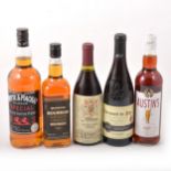 A box of mixed alcohol, including brandy, Janneau Grand Armagnac, whisky, gin and other spirits,