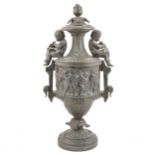 A cast pewter urn and cover, late 19th Century