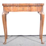 A Queen Anne style burr walnut fold-over card table.