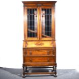 An oak bureau bookcase.