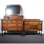 An oak dressing table and similar washstand.