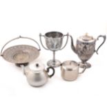 Silver-plated oval cruet and other silver-plate.