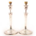 Pair of Georgian silver candlesticks by John Younge & Sons, Sheffield 1792, converted