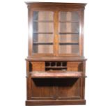 Edwardian walnut secretaire bookcase.