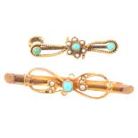 Early 20th century turquoise and pearl bar brooch.