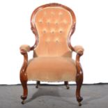 Victorian lady's hooped-back walnut easy chair.