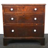 George III walnut chest of drawers, of small proportions.