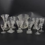 A small collection of Jacobean inspired table glassware, 20th century.