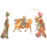 Ten Chinese Tang Shan articulated leather shadow puppets, boxed.