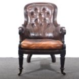 Victorian mahogany and leather easy chair.